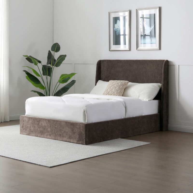 Denver Multi Lift Ottoman Bed in Mocha Herringbone