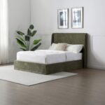 Kyoto Denver Multi Lift Ottoman Bed in Olive Herringbone Chenille Fabric