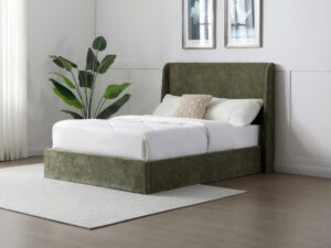 Kyoto Denver Multi Lift Ottoman Bed in Olive Herringbone Chenille Fabric